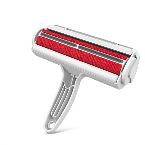 Rouleau blanc à bandes textiles rouges, poignée évidée